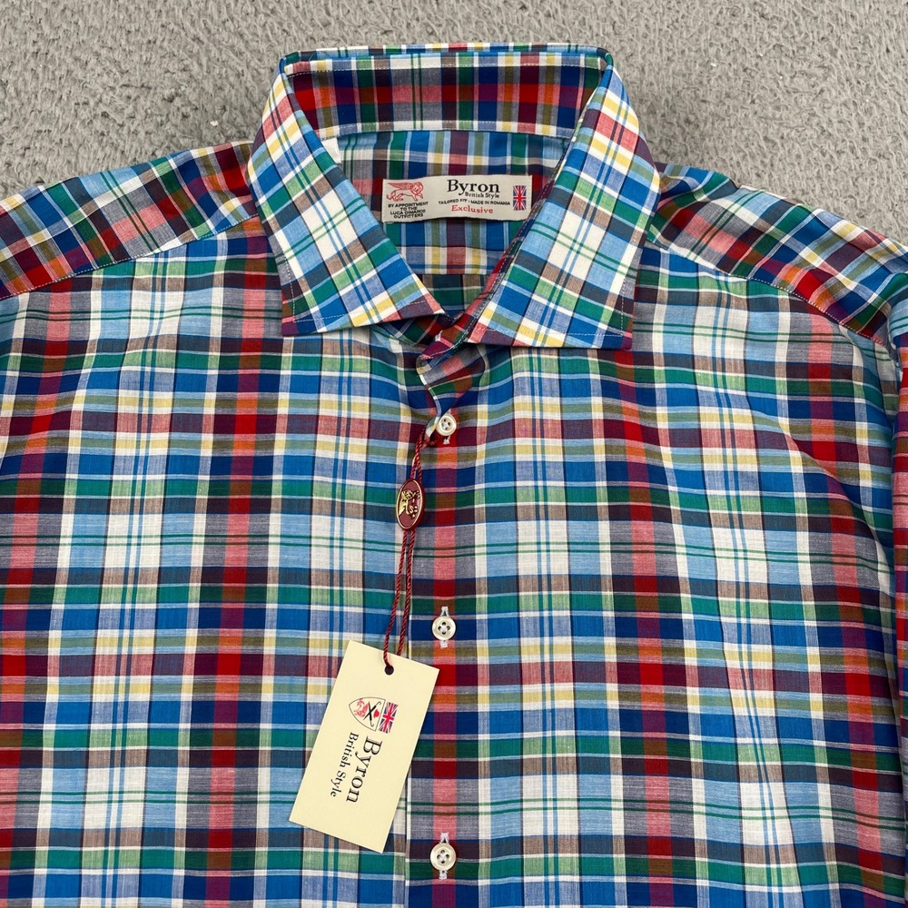 Byron Button Down Mens L Multicolor Carnaby Tailored Fit Plaid Cotton Shirt